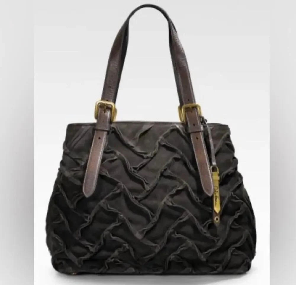 Cole Haan Sloane Woven Brown Suede Tote‎ Bag Hobo Chocolate Weekender